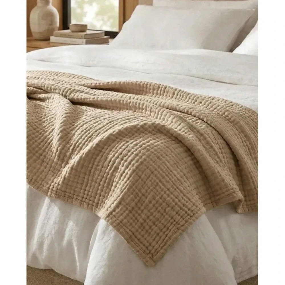 The Fleece Company Muslin Blanket 100% Cotton Large Throw Light Beige 150x200cm